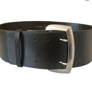 Punto Fibbia Black Italian Leather Wide Belt Size M